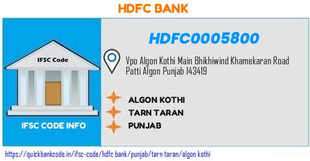 Hdfc Bank Algon Kothi HDFC0005800 IFSC Code