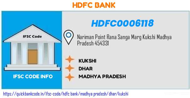 Hdfc Bank Kukshi HDFC0006118 IFSC Code