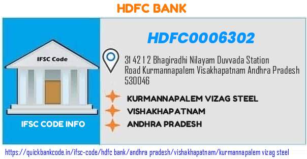 Hdfc Bank Kurmannapalem Vizag Steel HDFC0006302 IFSC Code