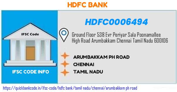Hdfc Bank Arumbakkam Ph Road HDFC0006494 IFSC Code