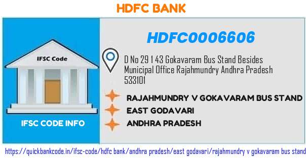 Hdfc Bank Rajahmundry V Gokavaram Bus Stand HDFC0006606 IFSC Code