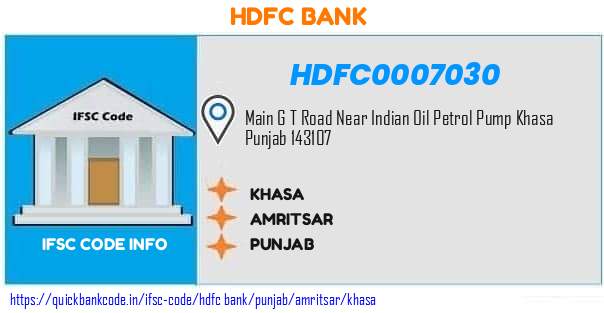 Hdfc Bank Khasa HDFC0007030 IFSC Code