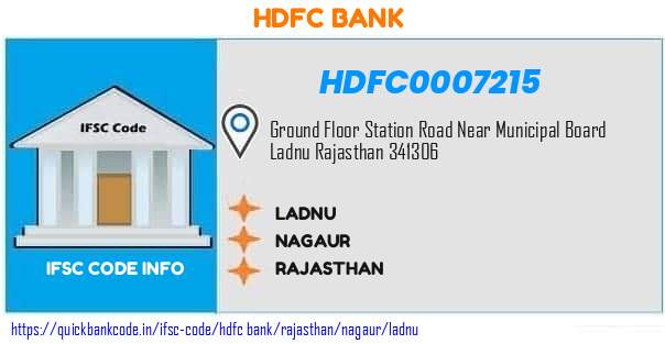 Hdfc Bank Ladnu HDFC0007215 IFSC Code