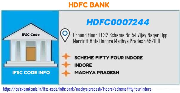 Hdfc Bank Scheme Fifty Four Indore HDFC0007244 IFSC Code