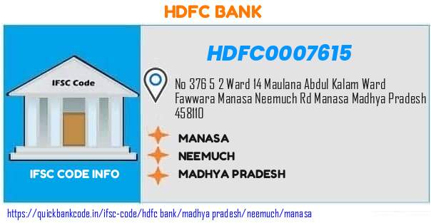 Hdfc Bank Manasa HDFC0007615 IFSC Code