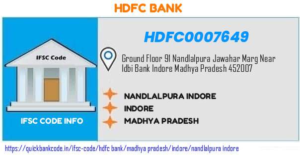 Hdfc Bank Nandlalpura Indore HDFC0007649 IFSC Code