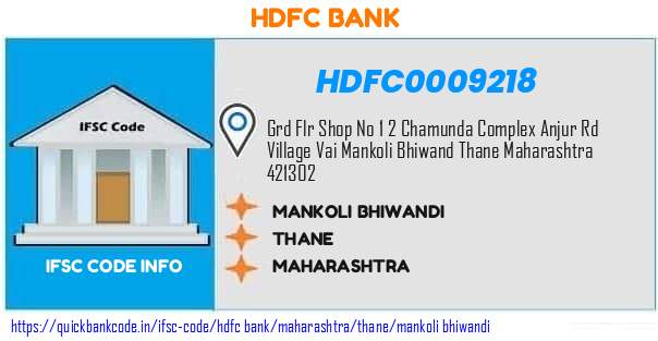 HDFC0009218 HDFC Bank. MANKOLI BHIWANDI
