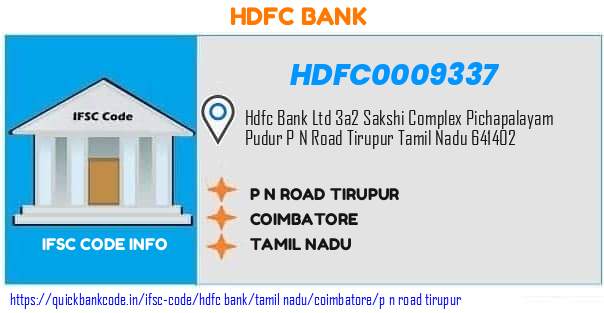 Hdfc Bank P N Road Tirupur HDFC0009337 IFSC Code