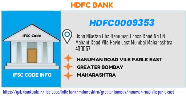 HDFC0009353 HDFC Bank. HANUMAN ROAD VILE PARLE EAST