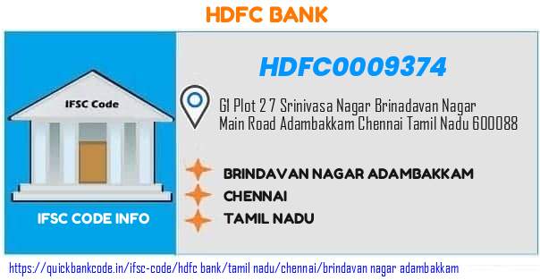 Hdfc Bank Brindavan Nagar Adambakkam HDFC0009374 IFSC Code