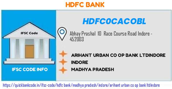 Hdfc Bank Arihant Urban Co Op Bank indore HDFC0CACOBL IFSC Code