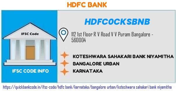 Hdfc Bank Koteshwara Sahakari Bank Niyamitha HDFC0CKSBNB IFSC Code
