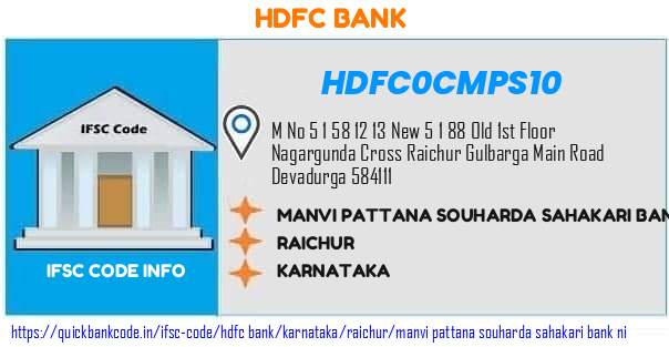 Hdfc Bank Manvi Pattana Souharda Sahakari Bank Ni HDFC0CMPS10 IFSC Code