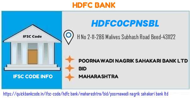 Hdfc Bank Poornawadi Nagrik Sahakari Bank  HDFC0CPNSBL IFSC Code