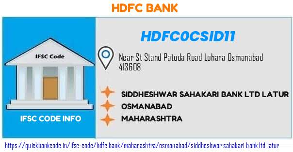 Hdfc Bank Siddheshwar Sahakari Bank  Latur HDFC0CSID11 IFSC Code