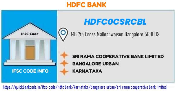 Hdfc Bank Sri Rama Cooperative Bank  HDFC0CSRCBL IFSC Code