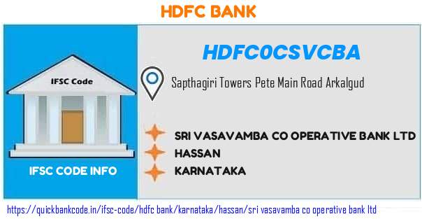 Hdfc Bank Sri Vasavamba Co Operative Bank  HDFC0CSVCBA IFSC Code