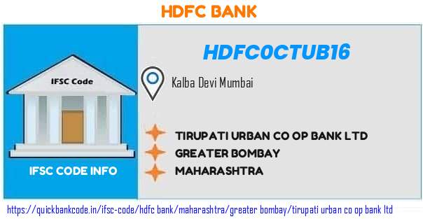 Hdfc Bank Tirupati Urban Co Op Bank  HDFC0CTUB16 IFSC Code