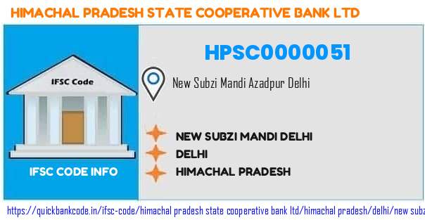 Himachal Pradesh State Cooperative Bank New Subzi Mandi Delhi HPSC0000051 IFSC Code