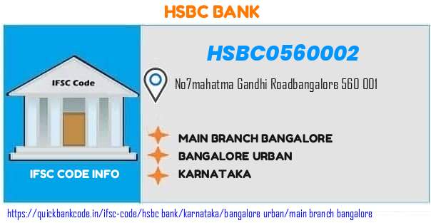 Hsbc Bank Main Branch Bangalore HSBC0560002 IFSC Code