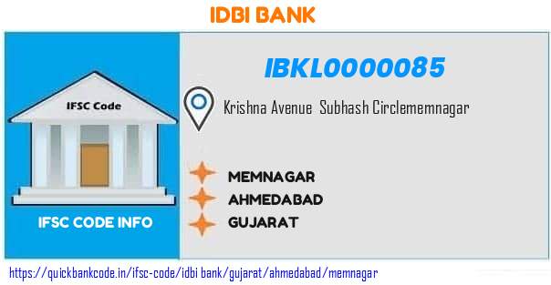 Idbi Bank Memnagar IBKL0000085 IFSC Code