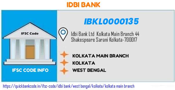 Idbi Bank Kolkata Main Branch IBKL0000135 IFSC Code