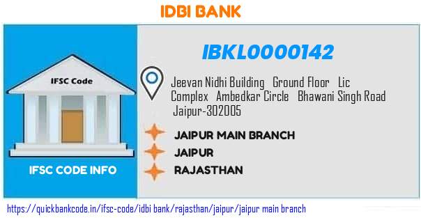 Idbi Bank Jaipur Main Branch IBKL0000142 IFSC Code