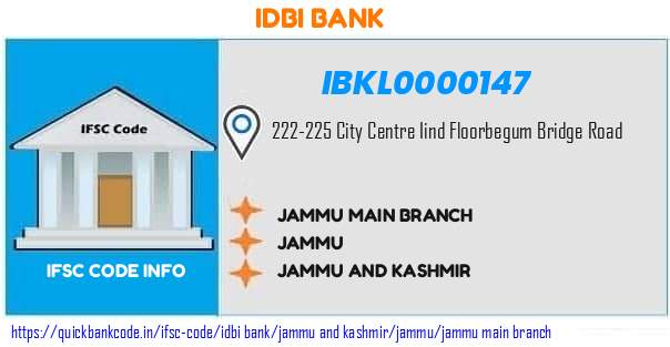 Idbi Bank Jammu Main Branch IBKL0000147 IFSC Code