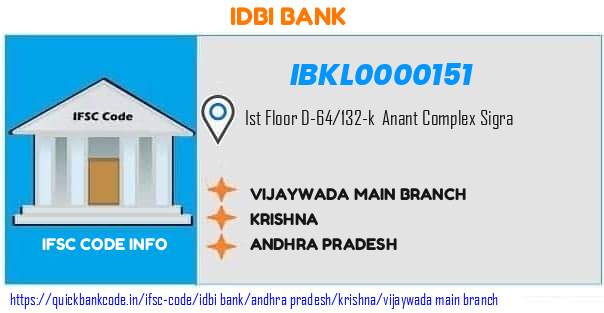 Idbi Bank Vijaywada Main Branch IBKL0000151 IFSC Code