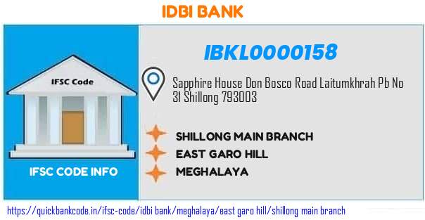 IBKL0000158 IDBI. SHILLONG MAIN BRANCH