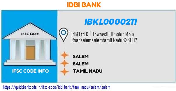 Idbi Bank Salem IBKL0000211 IFSC Code