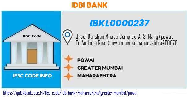 Idbi Bank Powai IBKL0000237 IFSC Code