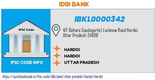 Idbi Bank Hardoi IBKL0000342 IFSC Code