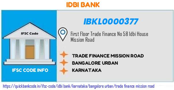 Idbi Bank Trade Finance Mission Road IBKL0000377 IFSC Code