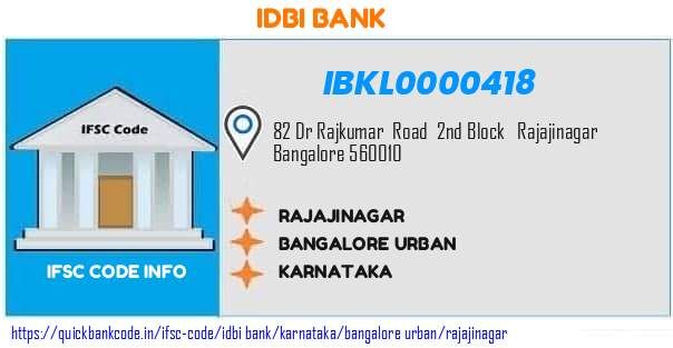 Idbi Bank Rajajinagar IBKL0000418 IFSC Code