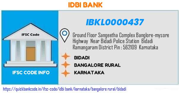 Idbi Bank Bidadi IBKL0000437 IFSC Code