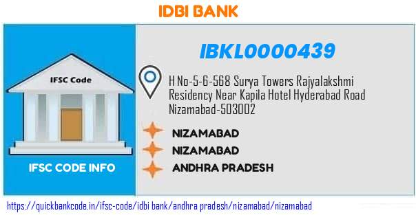 Idbi Bank Nizamabad IBKL0000439 IFSC Code