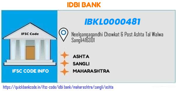 Idbi Bank Ashta IBKL0000481 IFSC Code