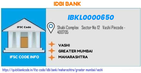 Idbi Bank Vashi IBKL0000650 IFSC Code