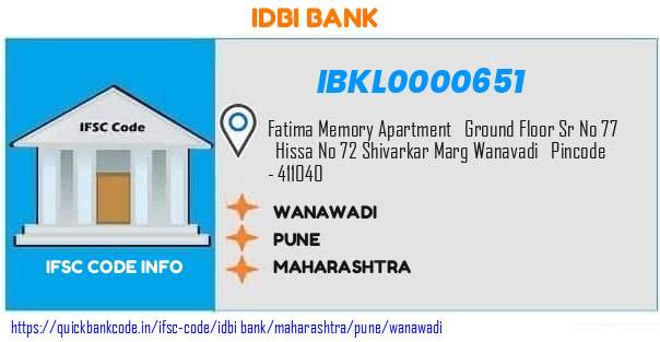 Idbi Bank Wanawadi IBKL0000651 IFSC Code