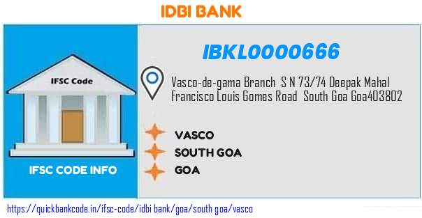 Idbi Bank Vasco IBKL0000666 IFSC Code