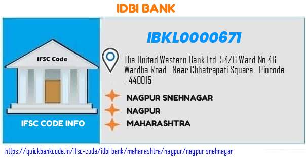 Idbi Bank Nagpur Snehnagar IBKL0000671 IFSC Code