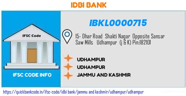 Idbi Bank Udhampur IBKL0000715 IFSC Code