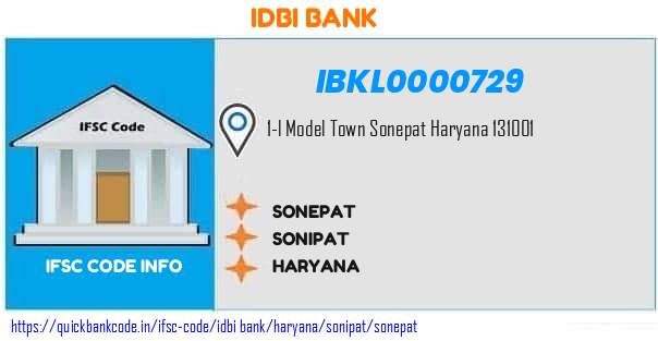 Idbi Bank Sonepat IBKL0000729 IFSC Code