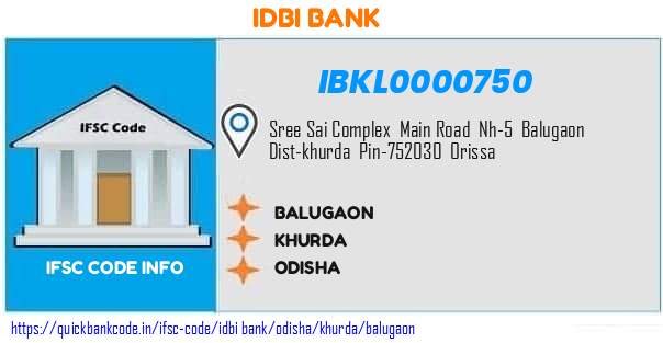 Idbi Bank Balugaon IBKL0000750 IFSC Code