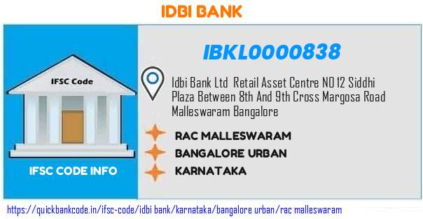 Idbi Bank Rac Malleswaram IBKL0000838 IFSC Code