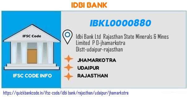 Idbi Bank Jhamarkotra IBKL0000880 IFSC Code