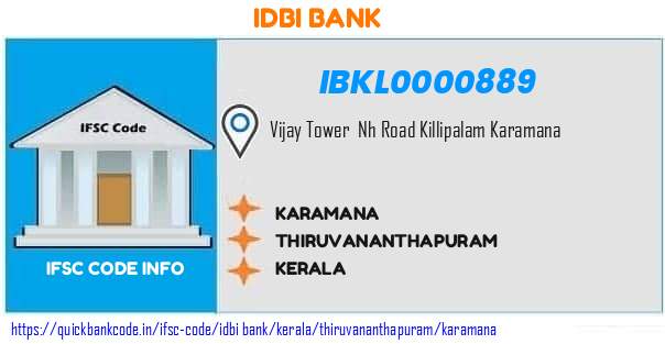 Idbi Bank Karamana IBKL0000889 IFSC Code