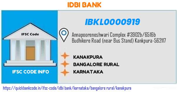 Idbi Bank Kanakpura IBKL0000919 IFSC Code