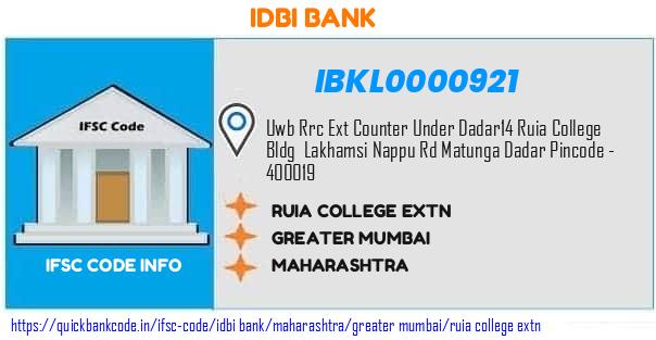 Idbi Bank Ruia College Extn IBKL0000921 IFSC Code